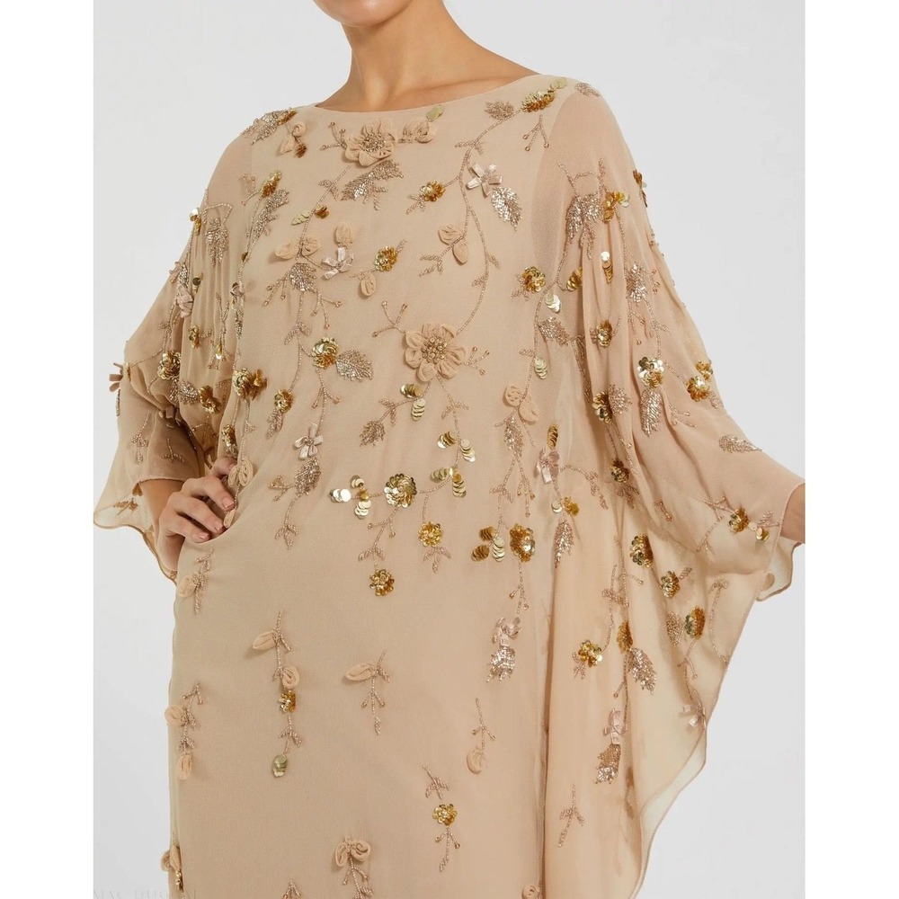 NWT Mac Duggal Floral Embellished Kaftan Gown in Nude Gold Size 12 Fairy Boho - Picture 5 of 16